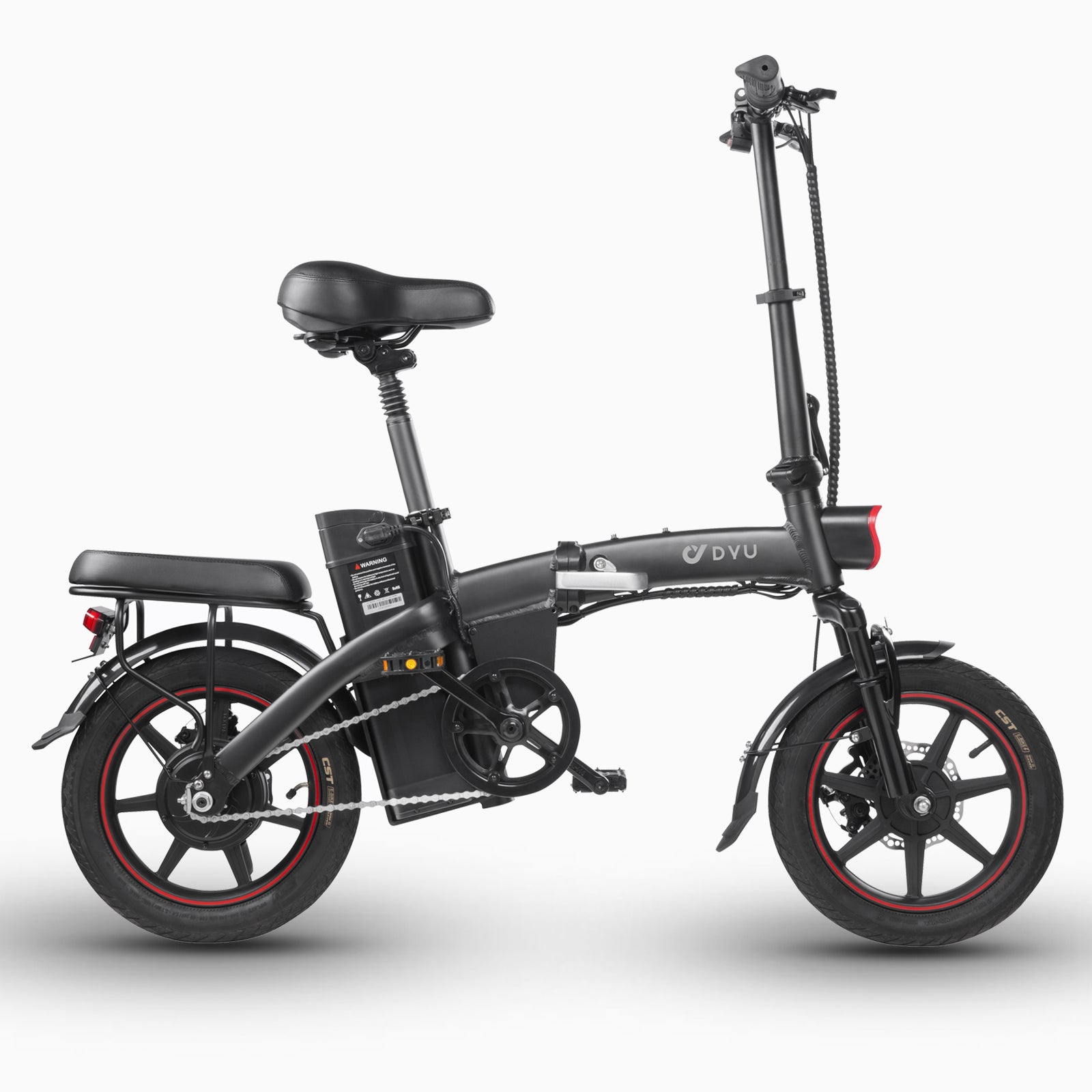 Bicicletta elettrica pieghevole nera DYU C6 con sella e manubrio regolabili. Bicicletta elettrica pieghevole nera DYU C6 con sella e manubrio regolabili.