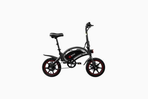 DYU D3F compact electric bike in sleek black for urban commuting. DYU D3F compact electric bike in sleek black for urban commuting.