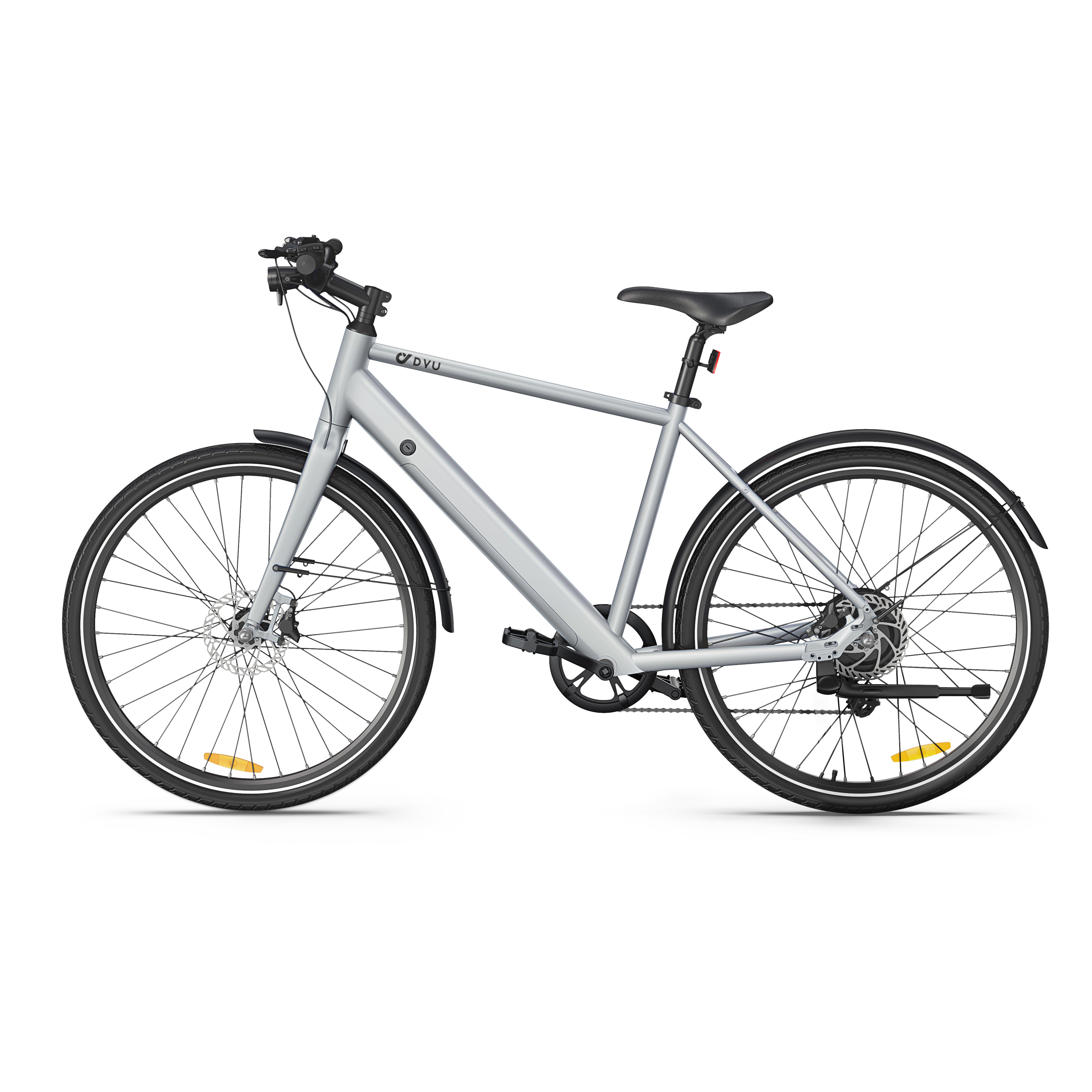 Bicicletta elettrica DYU Stroll 1 in grigio con telaio elegante e ruote sottili Bicicletta elettrica DYU Stroll 1 in grigio con telaio elegante e ruote sottili