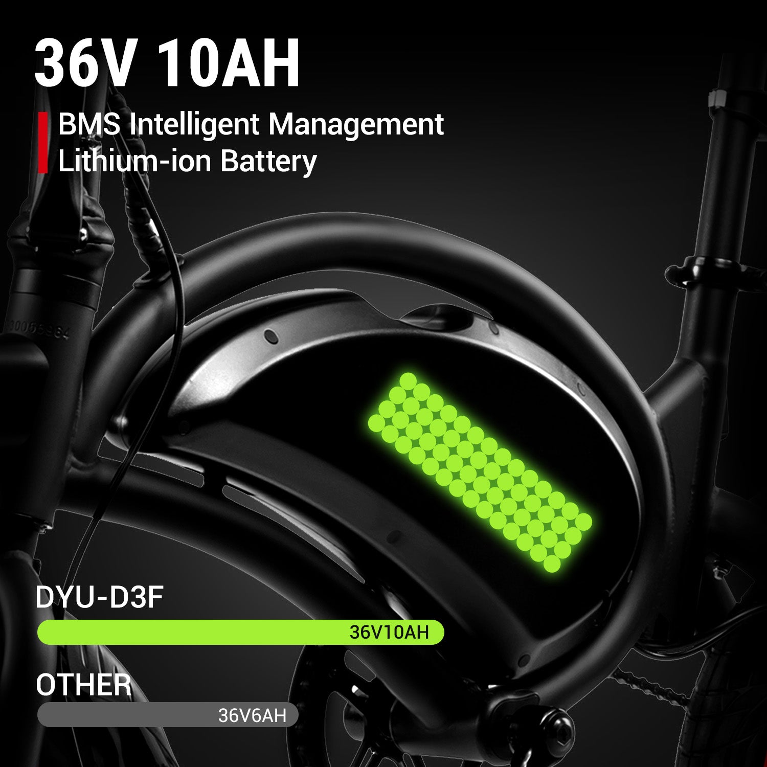 Batteria al litio 36V 10AH della DYU D3F con gestione intelligente. Batteria al litio 36V 10AH della DYU D3F con gestione intelligente.