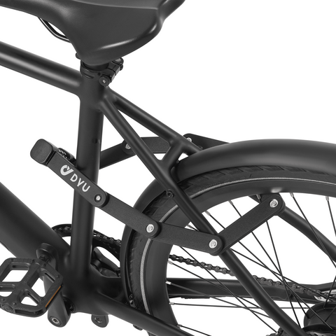 Meccanismo di blocco DYU in metallo nero per sicurezza biciclette. Meccanismo di blocco DYU in metallo nero per sicurezza biciclette.