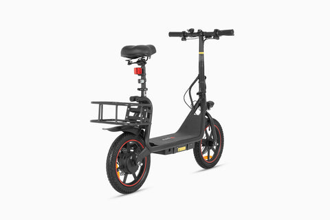 DYU C4 14 inch foldable e-bike nera con design elegante e cestino posteriore. DYU C4 14 inch foldable e-bike nera con design elegante e cestino posteriore.