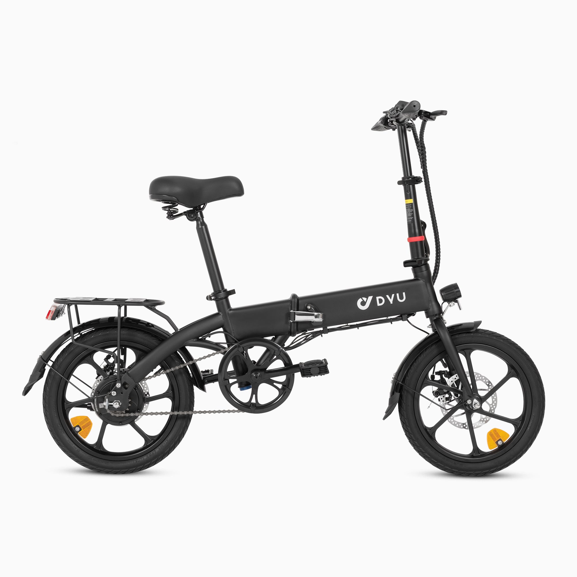 Bici elettrica DYU A1F pieghevole nera con ruote da 16 pollici e freni a disco. Bici elettrica DYU A1F pieghevole nera con ruote da 16 pollici e freni a disco.