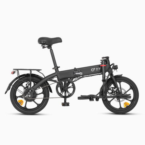 Bici elettrica DYU A1F pieghevole nera, freni a disco e design compatto. Bici elettrica DYU A1F pieghevole nera, freni a disco e design compatto.