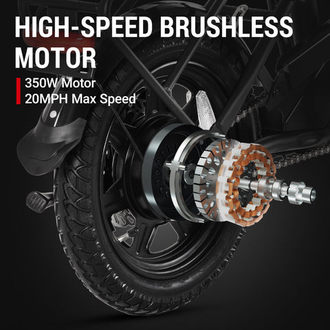 Motore senza spazzole da 350W per bicicletta elettrica DYU C3, velocità massima 20MPH. Motore senza spazzole da 350W per bicicletta elettrica DYU C3, velocità massima 20MPH.