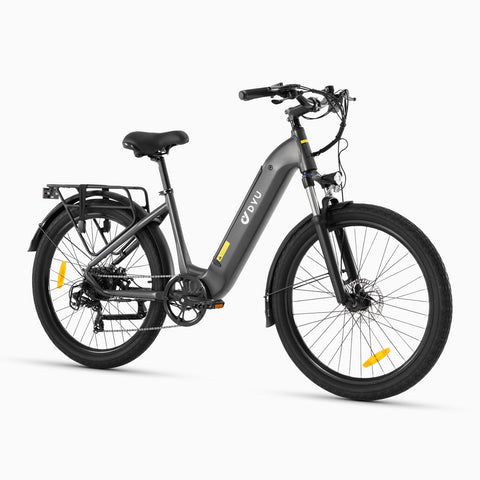 Bicicletta elettrica DYU C1 grigia, design elegante per spostamenti urbani. Bicicletta elettrica DYU C1 grigia, design elegante per spostamenti urbani.