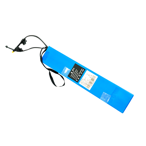 Batteria in litio blu per bici elettriche DYU con etichetta e connettori. Batteria in litio blu per bici elettriche DYU con etichetta e connettori.
