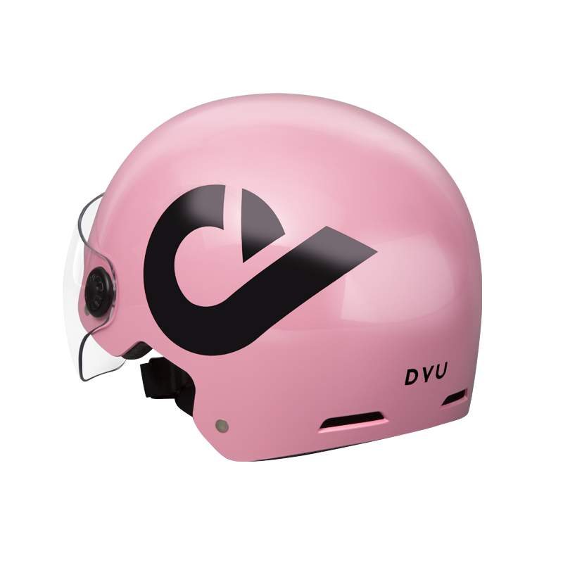 Casco ciclismo rosa con visiera, design moderno e logo DYU. Casco ciclismo rosa con visiera, design moderno e logo DYU.