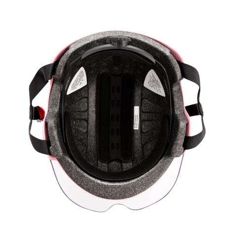Interno del casco DYU rosa con padding e sistema di regolazione. Interno del casco DYU rosa con padding e sistema di regolazione.