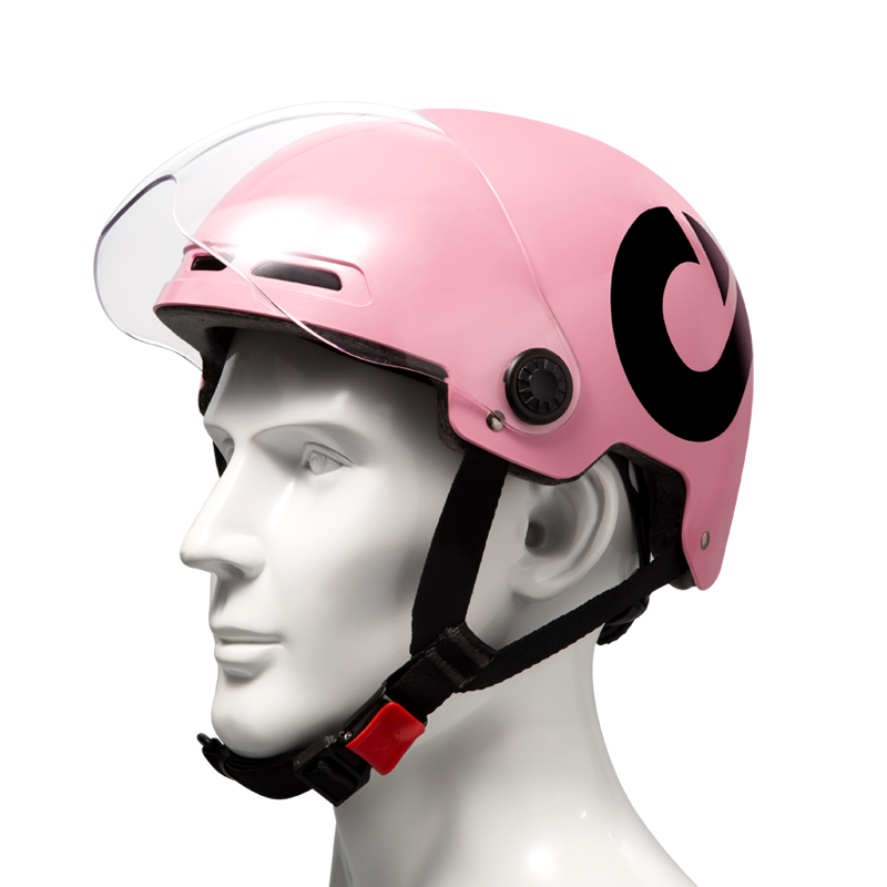 Casco rosa DYU con visiera trasparente e design elegante per ciclisti. Casco rosa DYU con visiera trasparente e design elegante per ciclisti.