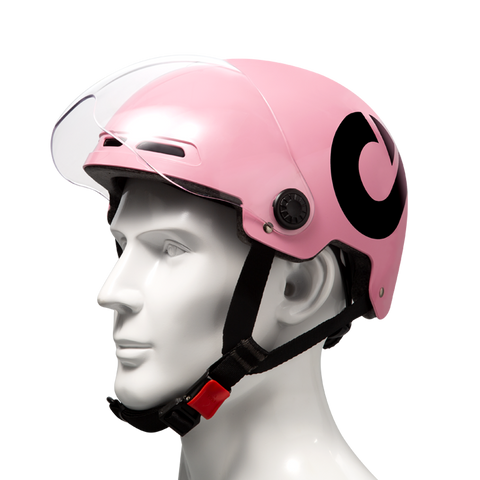 Casco rosa DYU con visiera trasparente e design elegante per ciclisti. Casco rosa DYU con visiera trasparente e design elegante per ciclisti.