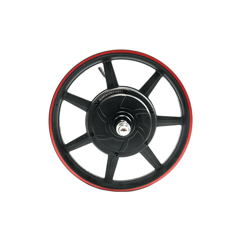 Ruota DYU elettrica con design sportivo e pneumatico distintivo rosso. Ruota DYU elettrica con design sportivo e pneumatico distintivo rosso.