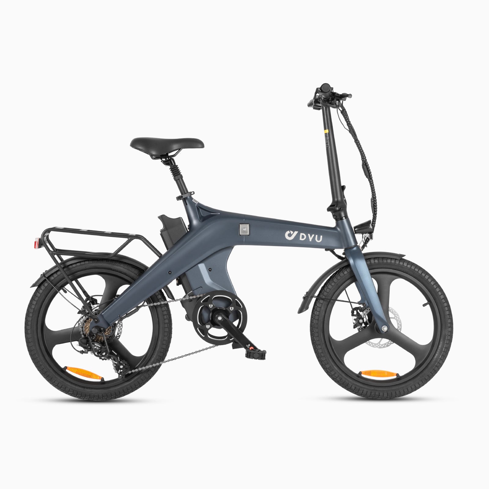 Bicicletta elettrica pieghevole DYU T1 grigia con design elegante e freni a disco