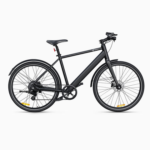 Bicicletta elettrica DYU Stroll 1 700C nera opaca con telaio elegante e design moderno.