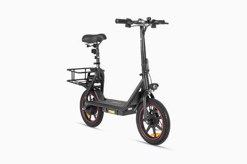 DYU C4 e-bike pieghevole nera con sella e cestino posteriore, design stiloso per commuting.