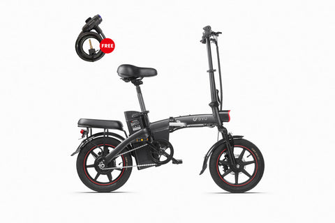 Bici elettrica DYU A5 14 pollici con lucchetto incluso e design compatto.