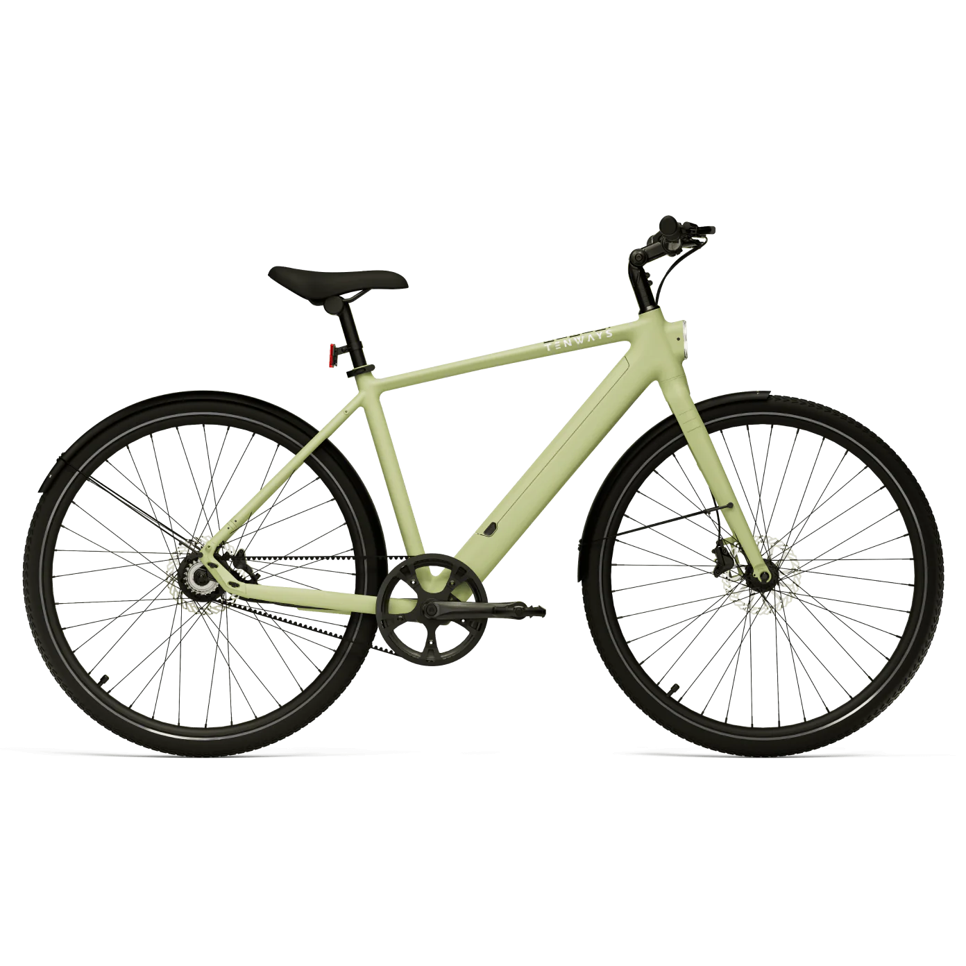 Bicicletta elettrica CG0600 Pro verde chiaro, design moderno e ruote nere