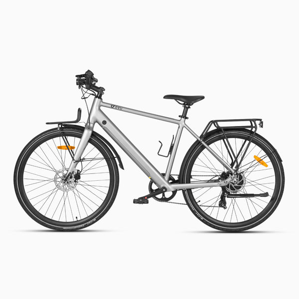 DYU Stroll 1 700C City Electric Bike in silver with modern design and rear rack.