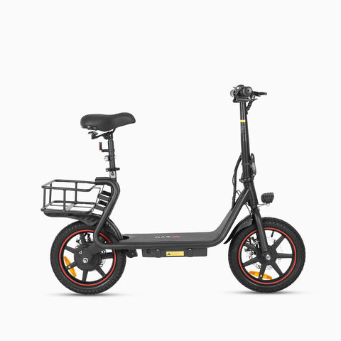 DYU C4 14 inch foldable e-bike in black with rear basket, ideal for commuting