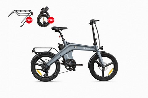 DYU T1 20 pollici bici elettrica pieghevole grigia con portapacchi e accessori gratuiti